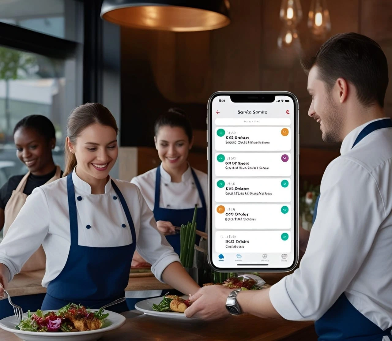 An image of some restaurant workers working with out app